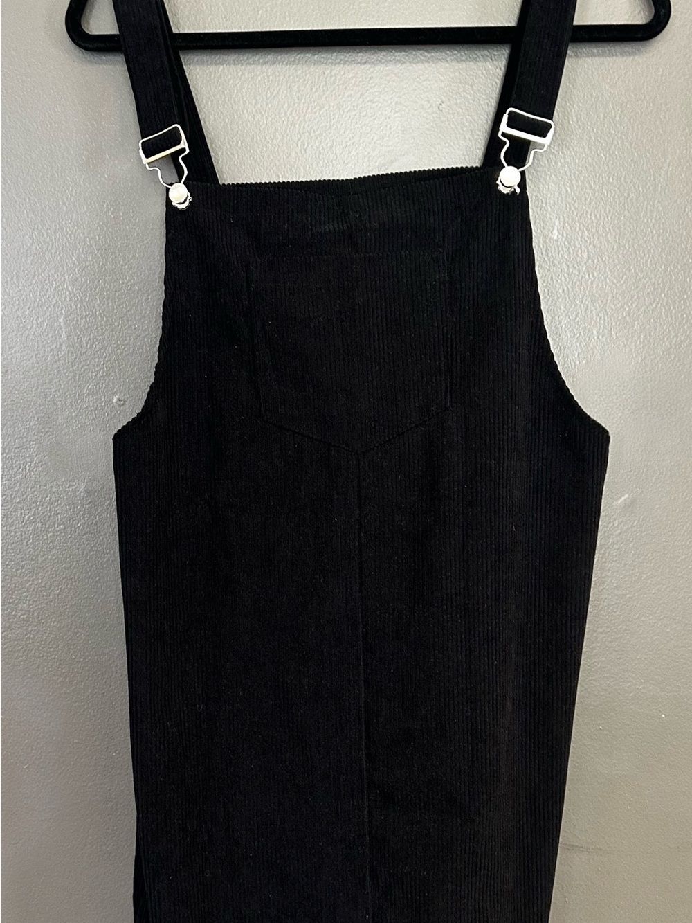 Black Corduroy Overall Dress with Adjustable Straps